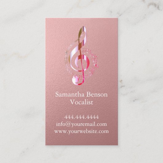 Carte De Visite Vocalist Singer Musical Clef Logo Rose Gold Music (Devant)