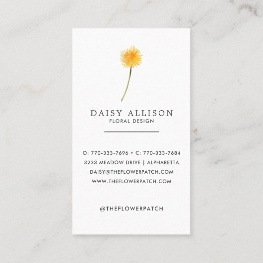 Carte De Visite Voeux de Dandelion | Fleur sauvage de printemps (Dos)