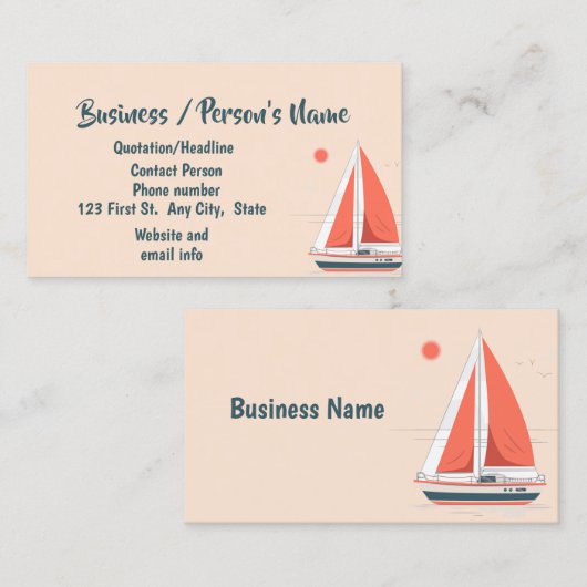 Carte De Visite Voile Voilier Classes École de Voilier Commerce Pe (Devant / Derrière)