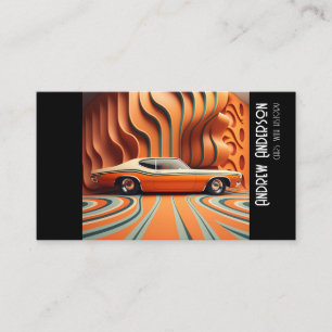 Carte De Visite Voiture ancienne stylée rétro grunge orange marron