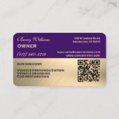 Carte De Visite Voiture de luxe moderne violet & or gravé style (Dos)