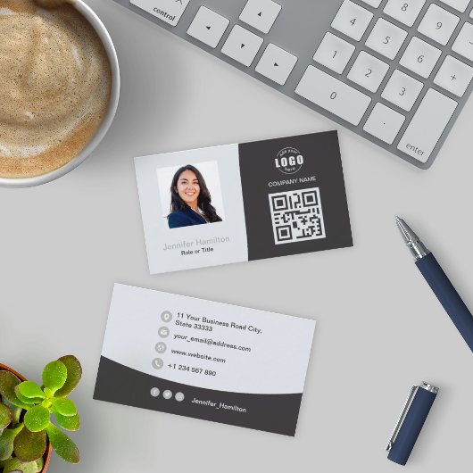 Carte De Visite Voiture professionnelle QRCode photo gris
