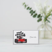 Carte De Visite Voiture Red Race avec drapeau À damiers (Debout devant)