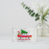 Carte De Visite Voiture rouge rétro portant un arbre de Noël (Debout devant)