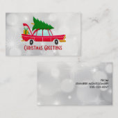 Carte De Visite Voiture rouge rétro portant un arbre de Noël (Devant / Derrière)