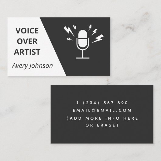 Carte De Visite Voix sur l'artiste Noir Blanc & Gris Classique Bas (Devant / Derrière)