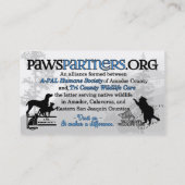 Carte De Visite volontaire de coutume de PawsPartners.org (Dos)