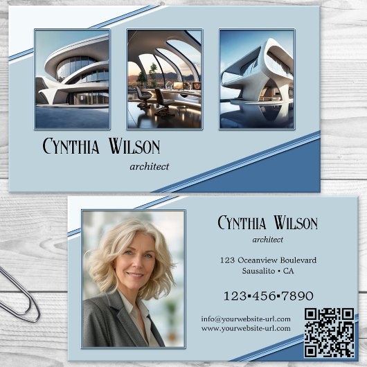 Carte De Visite Vos Photos Bleu Architecte Moderne