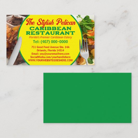 Carte De Visite Vos Photos Caribbean Restaurant Services de restau (Devant / Derrière)