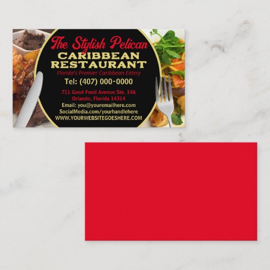 Carte De Visite Vos Photos Caribbean Restaurant Services de restau (Devant / Derrière)