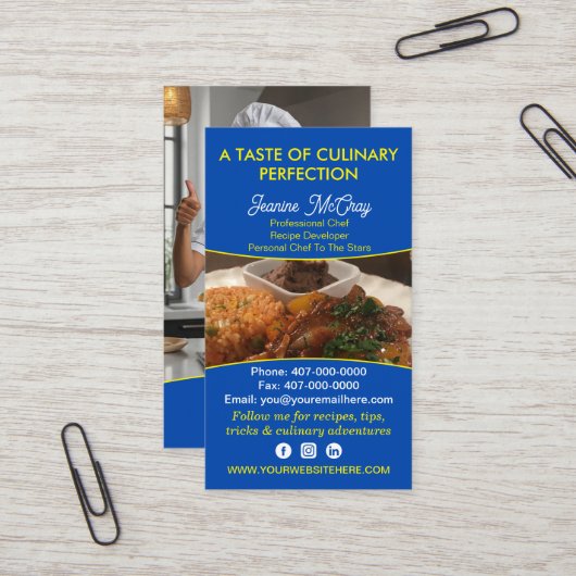 Carte De Visite Vos Photos Restaurant Chef Services de restauratio (Devant/Arrière en situation)