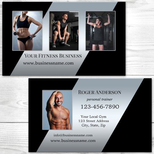 Carte De Visite Vos Photos Silver Black Personal Trainer