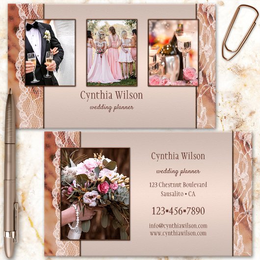 Carte De Visite Vos photos Wedding planner de dentelle au chocolat