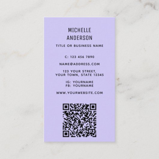 Carte De Visite Votre code QR professionnel violet (Dos)