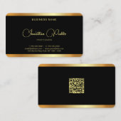 Carte De Visite Votre code QR Texte personnalisé Noir & Or (Devant / Derrière)