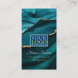 Carte De Visite Votre logo, code QR, Elegant Pro, Agate sarcelle e