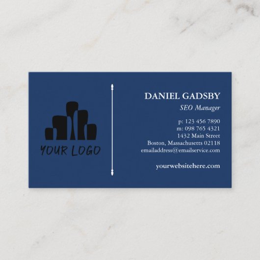 Carte De Visite Votre logo Deep Blue White Practical Minimalist (Devant)