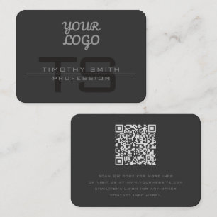 Carte De Visite Votre logo et code QR Élégant Moderne Gris foncé