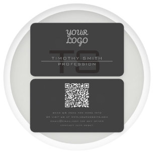 Carte De Visite Votre logo et code QR Gris foncé moderne