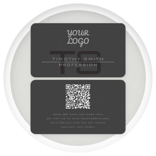 Carte De Visite Votre logo et code QR Gris foncé moderne