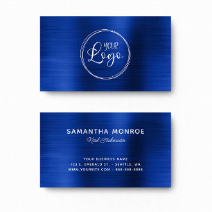 Carte De Visite Votre logo ici Faux Royal Navy Blue Ombre Foil