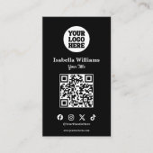Carte De Visite Votre logo ici Noir Moderne | Code QR simple (Devant)