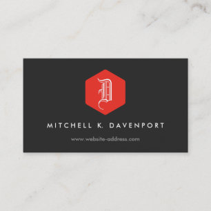CARTE DE VISITE VOTRE LOGO MONOGRAM ÉLÉGANT EN ROUGE & NOIR