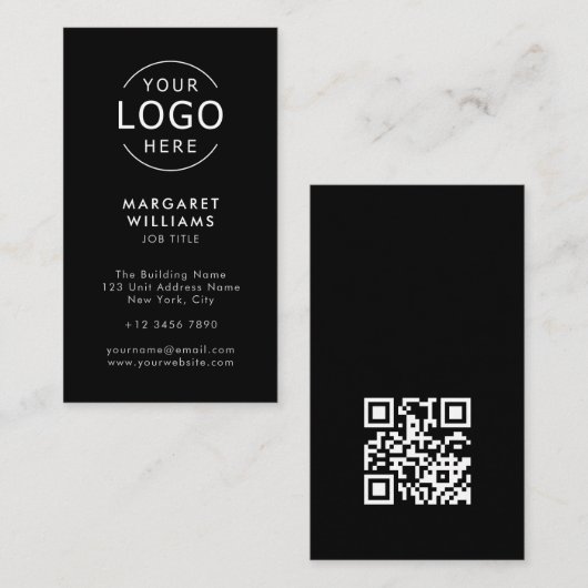 Carte De Visite Votre logo QR Code Black Minimalist Professional (Devant / Derrière)