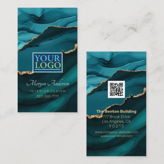 Carte De Visite Votre logo, QR Code, Elegant Pro, Agate Turquoise  (Devant / Derrière)