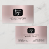Carte De Visite Votre Logo Rose Gold Blush Metallic Chic Modern (Devant / Derrière)