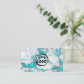 Carte De Visite votre logo turquoise marbre arrière - plan (Debout devant)