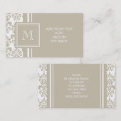 Carte De Visite Votre Monogramme, Damas Beige Modèle 2 (Devant / Derrière)