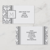 Carte De Visite Votre monogramme, motif gris 2 de damassé (Devant / Derrière)