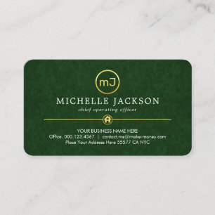 Carte De Visite Votre monogramme sur un grunge vert luxueux