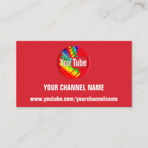 CARTE DE VISITE VOTRE NOM DE CANAL YOUTUBER SUSCRIBE RAINBOW RED
