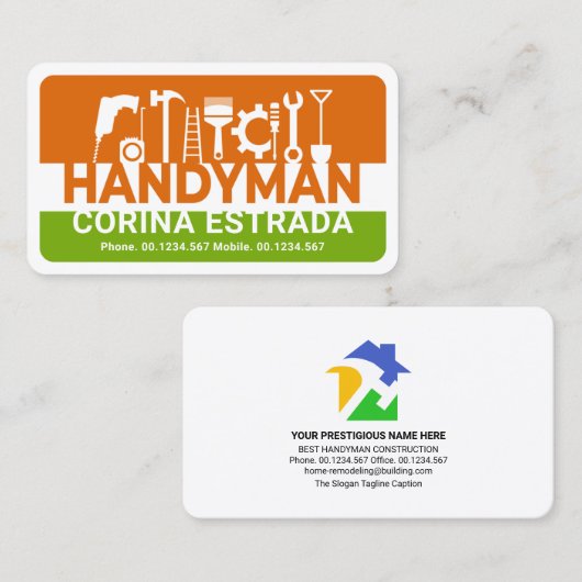 Carte De Visite Votre nom Handyman Signalisation Building (Devant / Derrière)