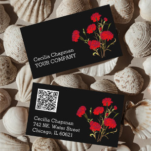 Carte De Visite Votre QR Code Rouge Floral Personnalisé Noir Gothi