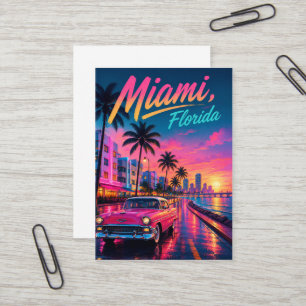 Carte De Visite Voyage à Miami Floride Néon Rétro Coucher de Solei
