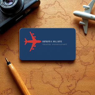 Carte De Visite Voyage Consultant avion rouge sur bleu