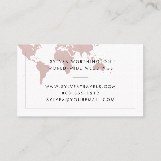 Carte De Visite Voyage Rose Gold Pink World Map (Dos)