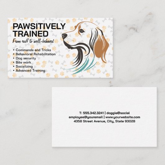 Carte De Visite Vue latérale du chien | Motif Paw et Bones (Devant / Derrière)