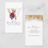 Carte De Visite W Monogram Burgundy Gold et Navy Blue Floral (Devant / Derrière)