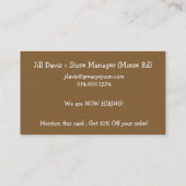 Carte de visite : : Wagon-restaurant d'hamburger (Dos)