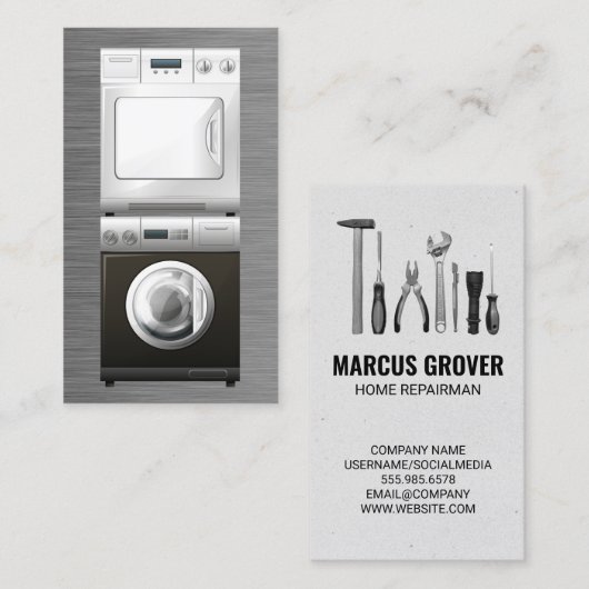 Carte De Visite Washer and Dryer | Repair Tools (Devant / Derrière)