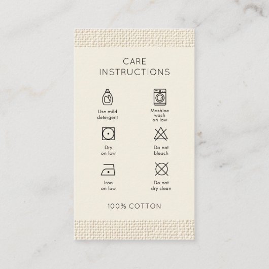 Carte De Visite Washing Care Instructions Logo Clothing (Dos)