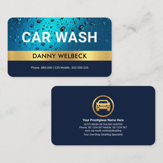 Carte De Visite Water Drops Gold Stripe Auto Center (Devant / Derrière)