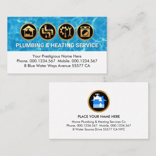 Carte De Visite Water Surface Home Plumbing Repair (Devant / Derrière)