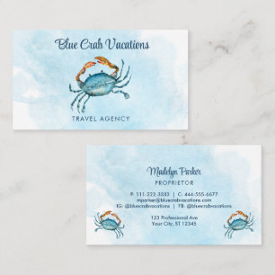Carte De Visite Watercolor Blue Crab Coastal Professional