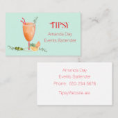 Carte De Visite Watercolor Cocktail Bartender Business Card (Devant / Derrière)
