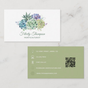 Carte De Visite Watercolor Desert Cactus Succulents QR Code